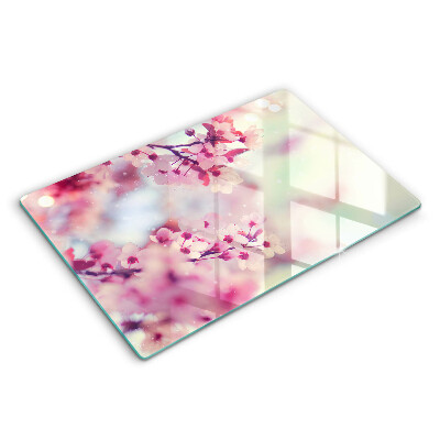 Modern placă din sticla protectie perete bucatarie Flori de măr naturale 80x52 cm
