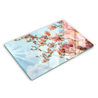Modern placă din sticla protectie perete bucatarie Copac cu flori roz 80x52 cm