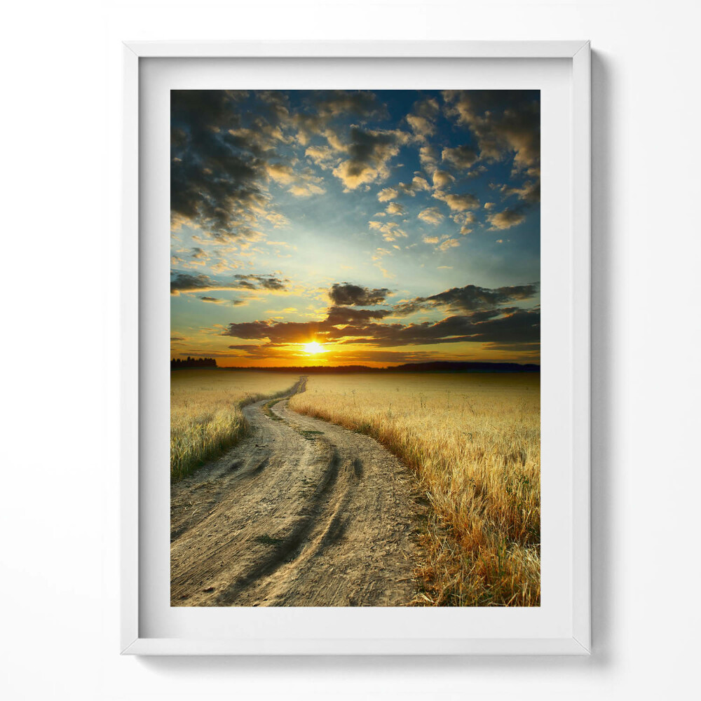 Tablou rama Drum de pământ și apus de soare