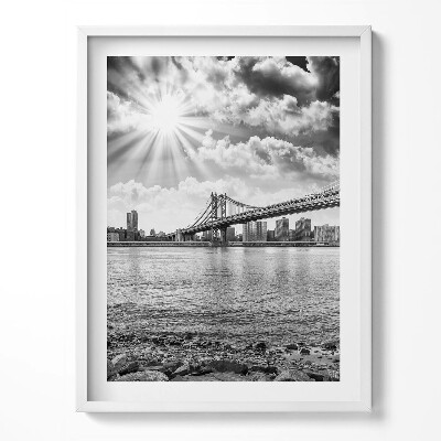 Tablou living cu rama Podul Brooklyn alb-negru din New York