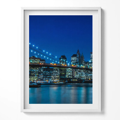 Tablou living cu rama Podul Brooklyn noaptea - New York