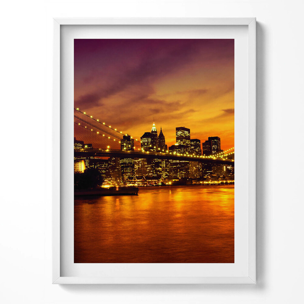 Tablou living cu rama Vedere de seară a podului Brooklyn