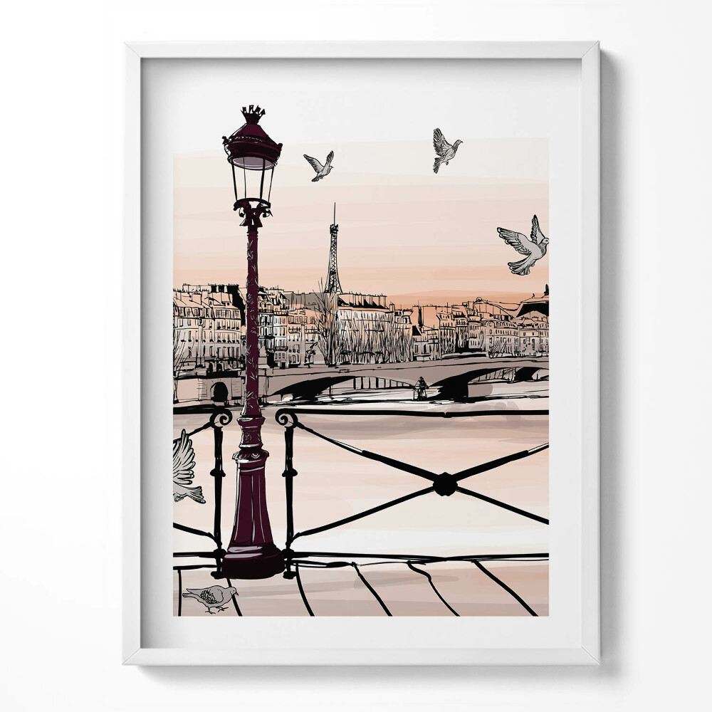 Tablou living cu rama Apus de soare pe Sena