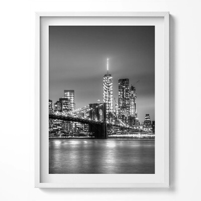 Tablou living cu rama Podul Brooklyn din New York noaptea