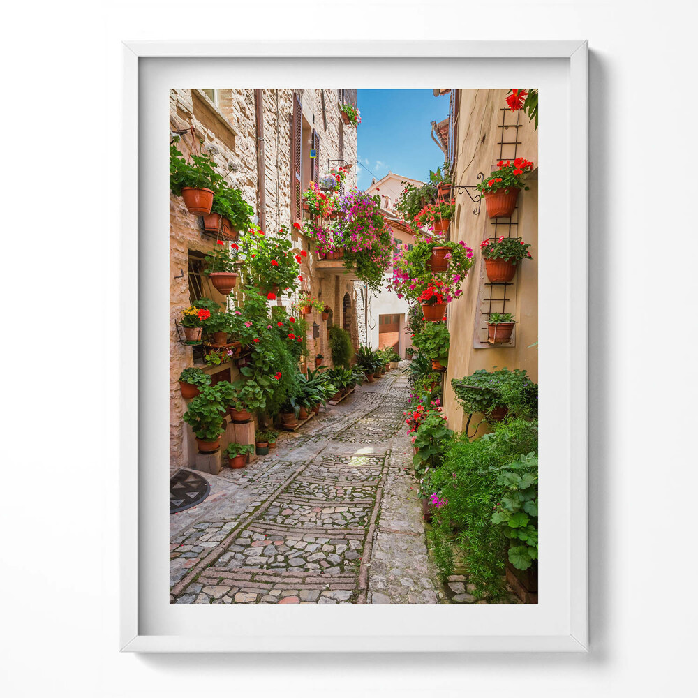 Tablou living cu rama O stradă înflorită din Italia