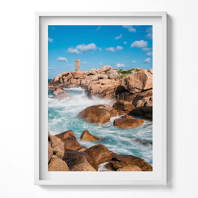 Tablou living cu rama Apă, pietre și un far