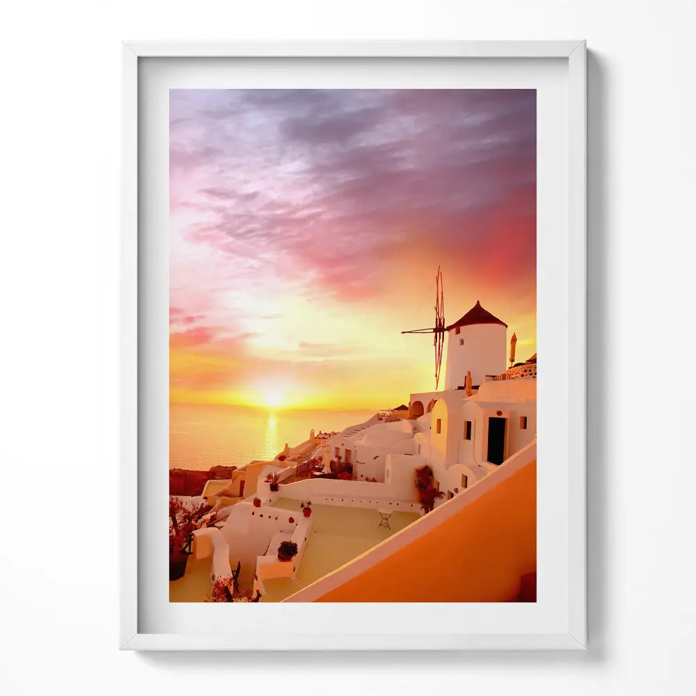 Tablou rama Santorini cu o moară de vânt veche