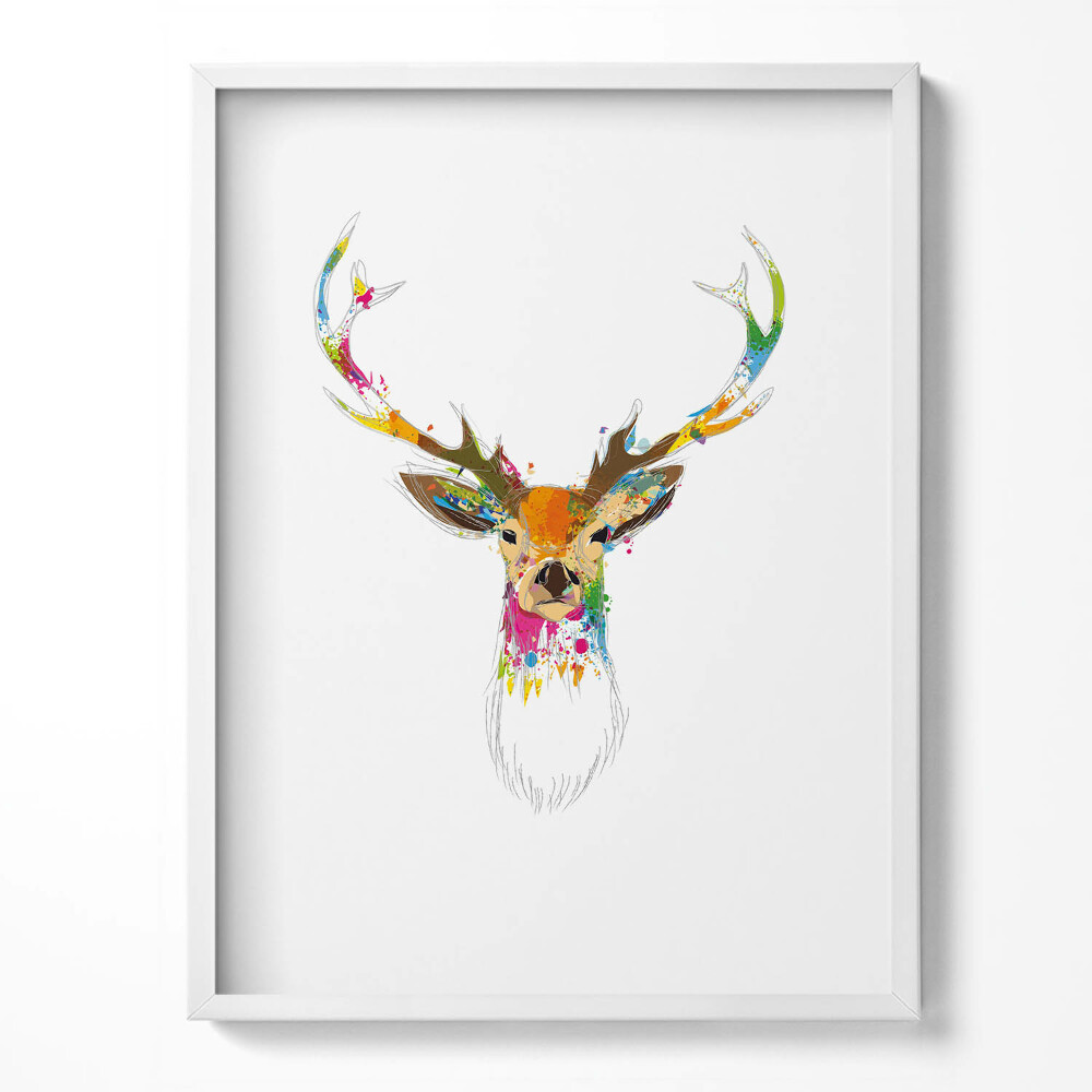 Tablou rama Ilustrație color a capului de cerb