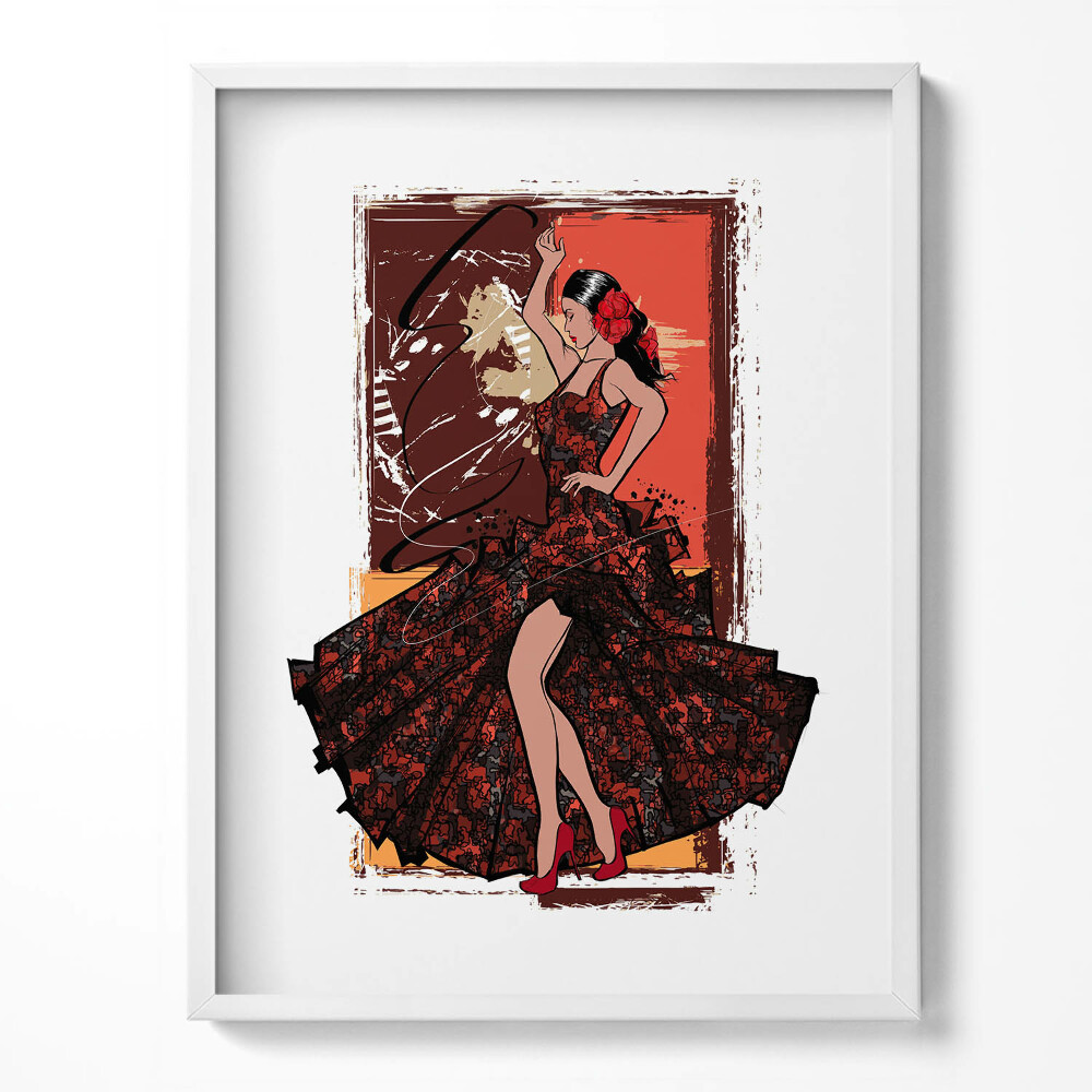 Tablou living cu rama Ilustrație a unei femei într-o mișcare de dans nordică pe scenă