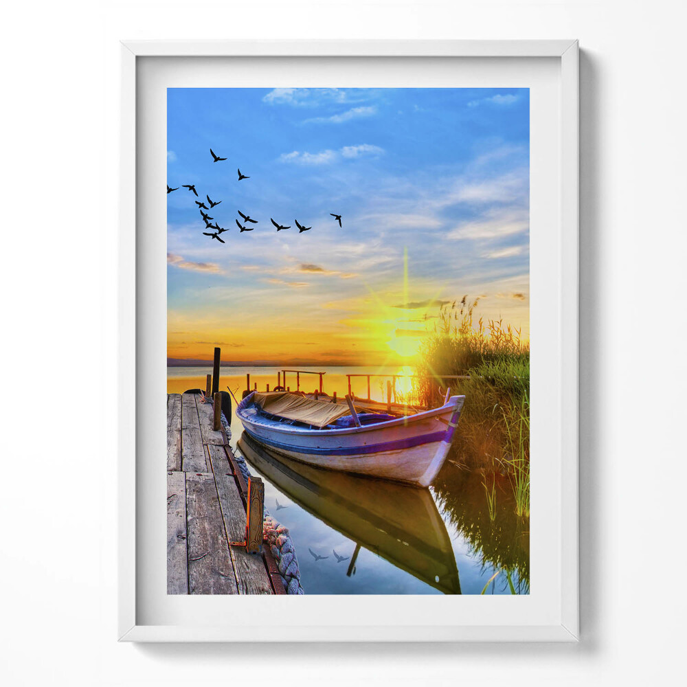 Tablou rama Vedere a lacului și a apusului de soare