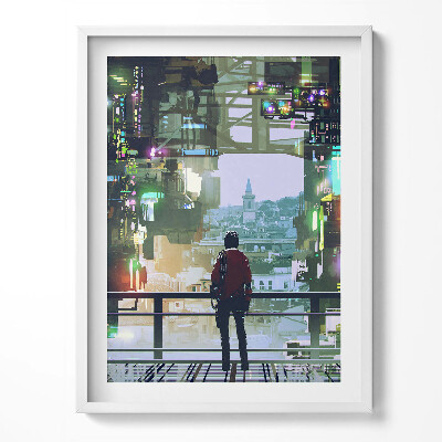 Tablou living cu rama Orașul Cyber-Punk
