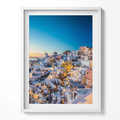 Tablou living cu rama Apus de soare în Santorini