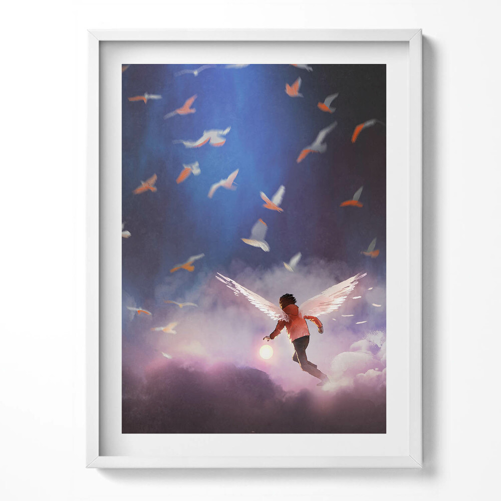 Tablou living cu rama Băiat cu aripi de înger