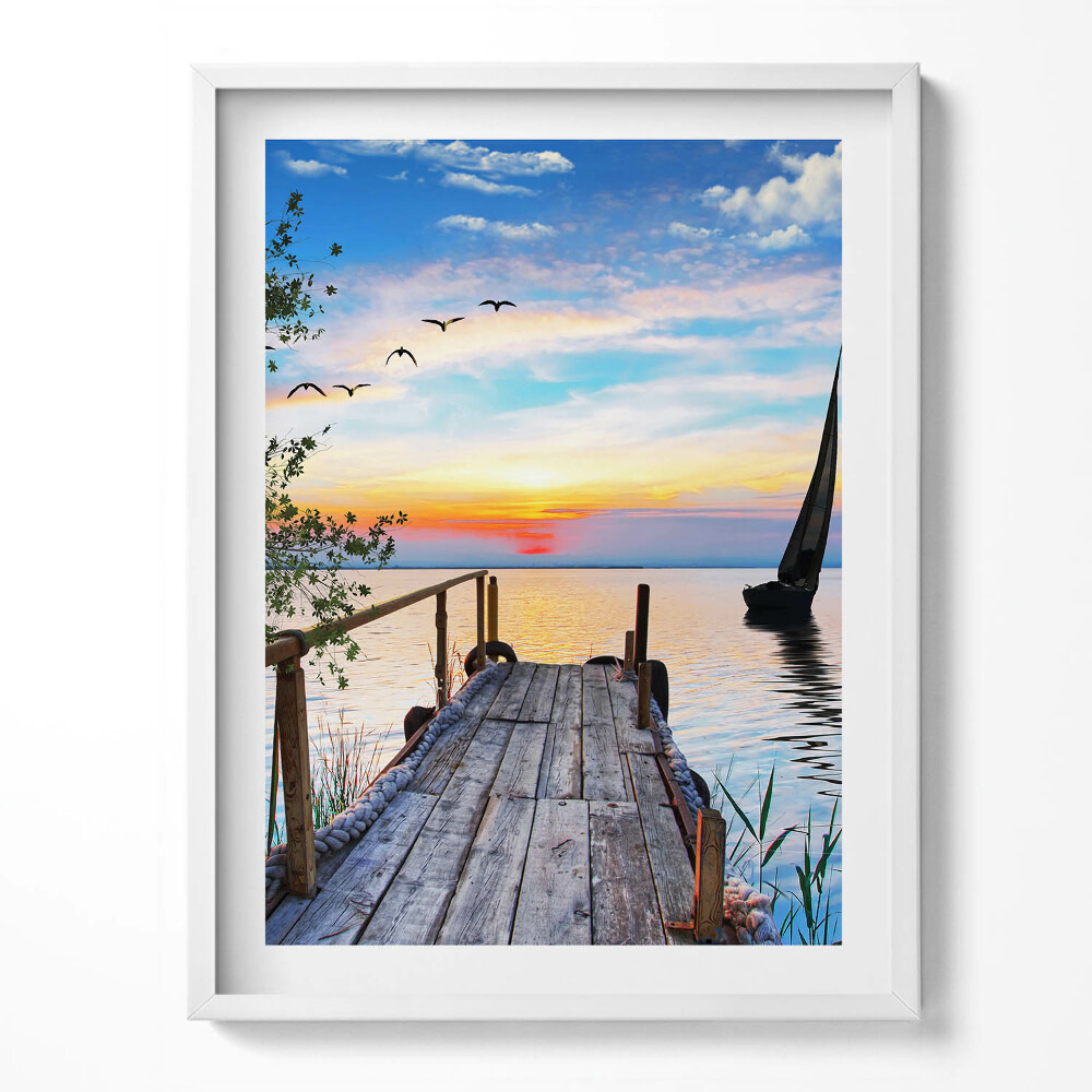 Tablou living cu rama Barcă cu pânze pe lac