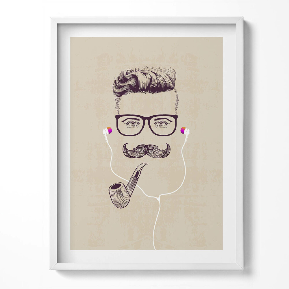 Tablou living cu rama Bărbat cu pipă și căști