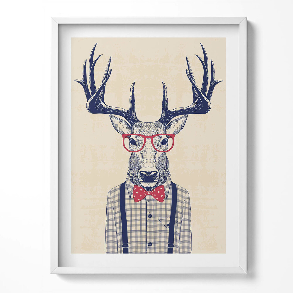Tablou living cu rama Cerb într-o cămașă și o fundă de jazz