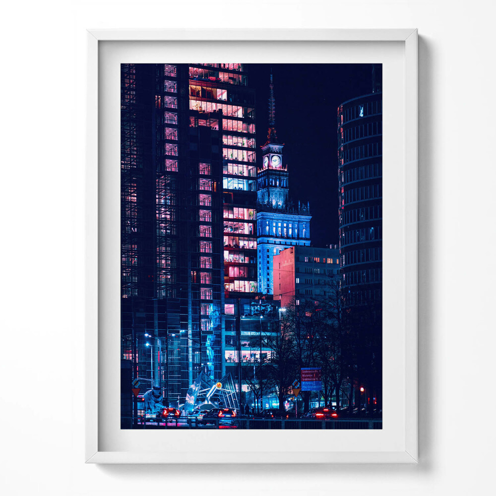 Tablou living cu rama Varșovia noaptea