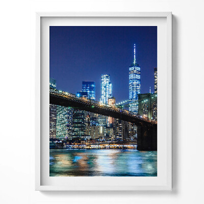 Tablou living cu rama Podul Brooklyn, New York, noaptea