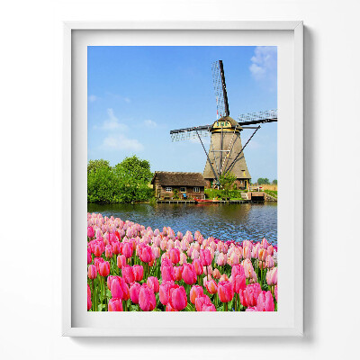 Tablou living cu rama Moară de vânt olandeză cu flori