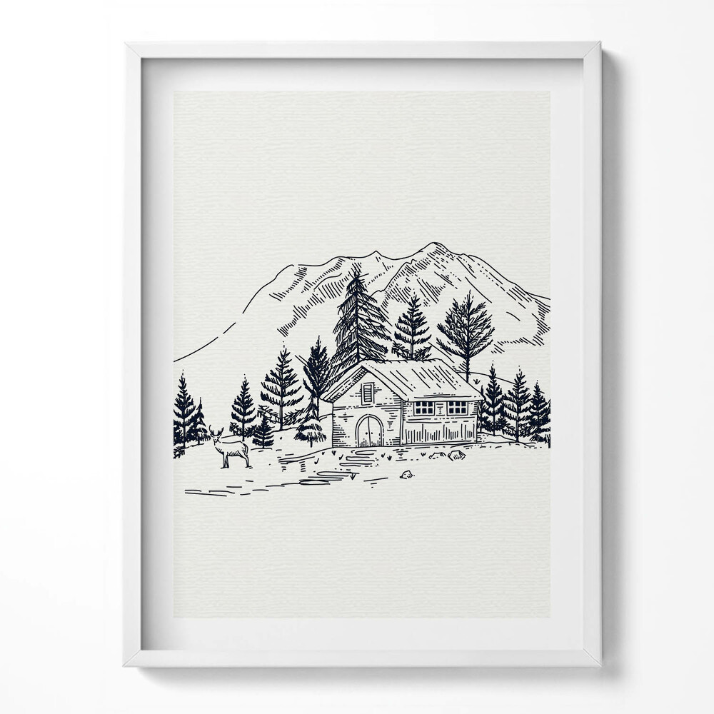 Tablou living cu rama Desenul unei case la munte