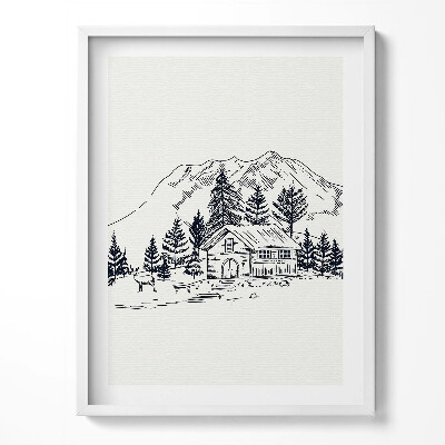 Tablou living cu rama Desenul unei case la munte