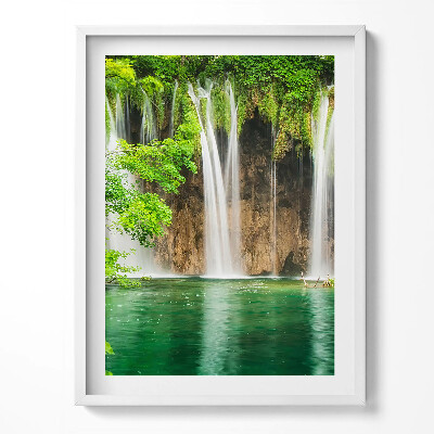 Tablou living cu rama Natură - lac cascadă și vegetație