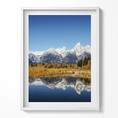 Tablou living cu rama Lacul de munte și copacii de toamnă