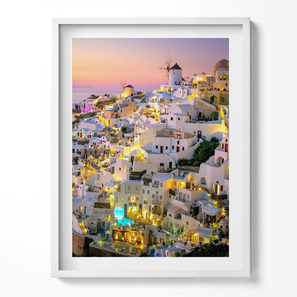 Tablou living cu rama Arhitectura din Santorini noaptea, Grecia