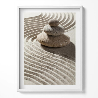 Tablou rama O grămadă de pietre pe nisip zen