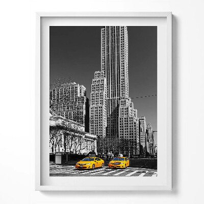 Tablou rama Oraș alb-negru și taxiuri galbene