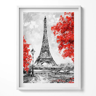 Tablou living cu rama Pictura Turnului Eiffel și a copacilor roșii