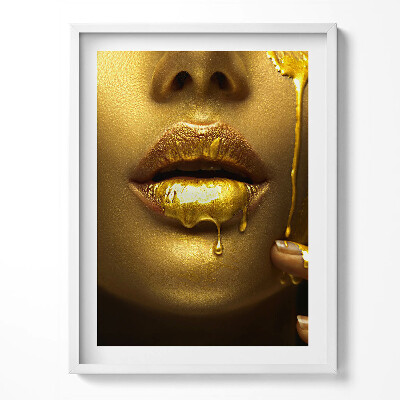 Tablou rama Fața și buzele unei femei în aur