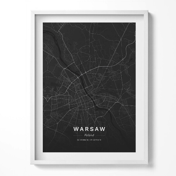 Tablou living cu rama Harta orașului Varșovia, Polonia