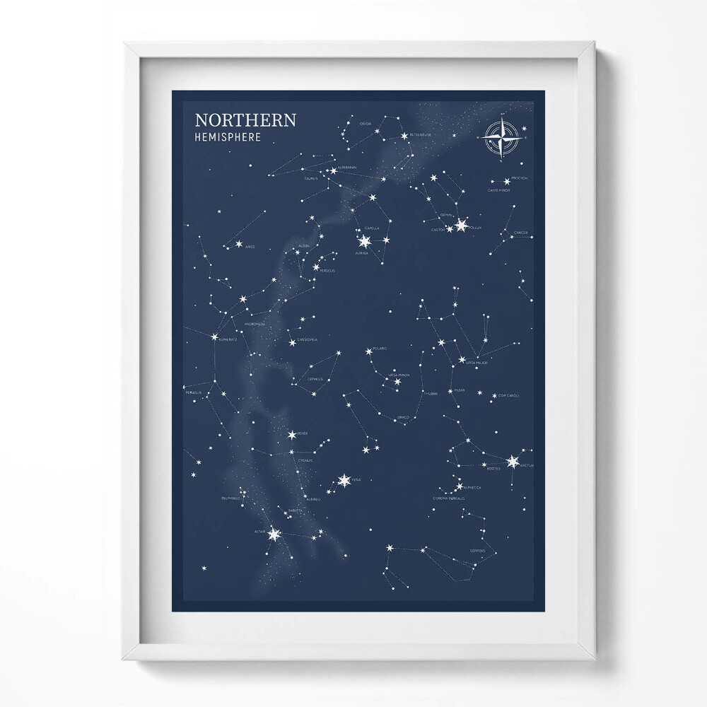 Tablou living cu rama Ilustrație a constelațiilor de pe cerul emisferei nordice