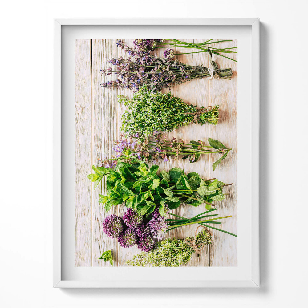 Tablou living cu rama Plante și ierburi pe plăci