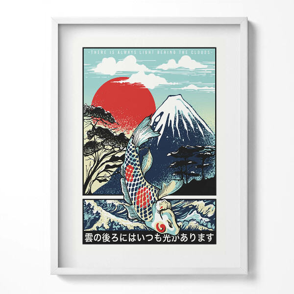 Tablou rama Ilustrație japoneză a Muntelui Fuji și a peștilor Koi