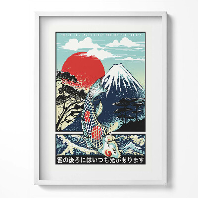 Tablou rama Ilustrație japoneză a Muntelui Fuji și a peștilor Koi