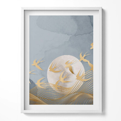 Tablou living cu rama Ilustrație a lunii și a păsărilor care zboară