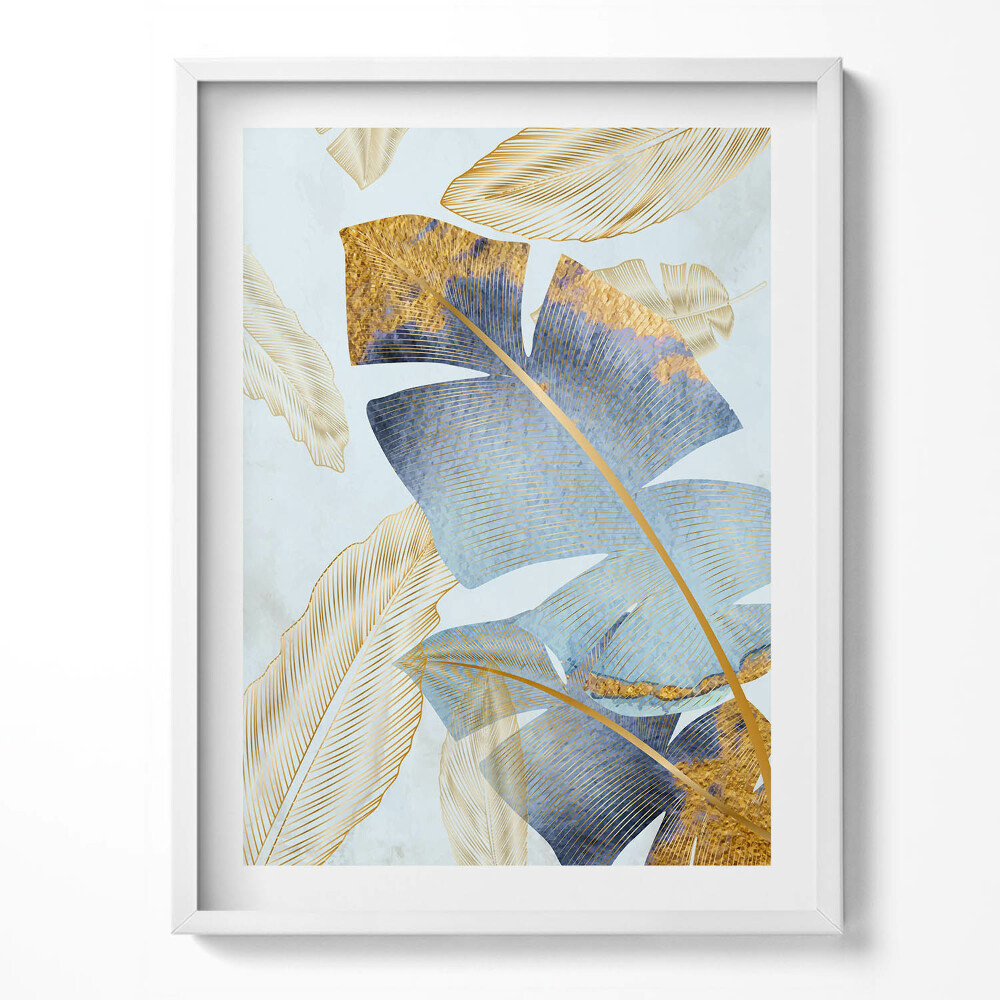 Tablou living cu rama Frunze de bananier glamour cu aur