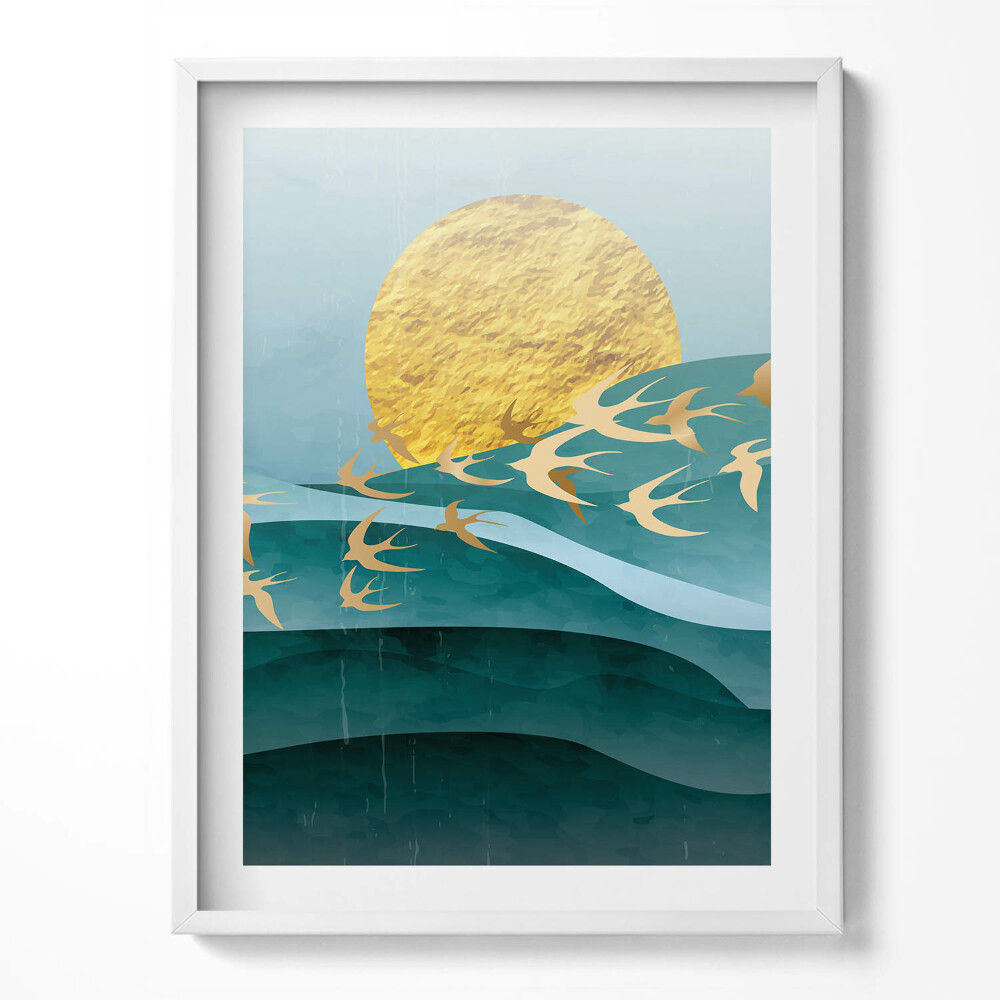 Tablou rama Ilustrație a păsărilor aurii pe cer