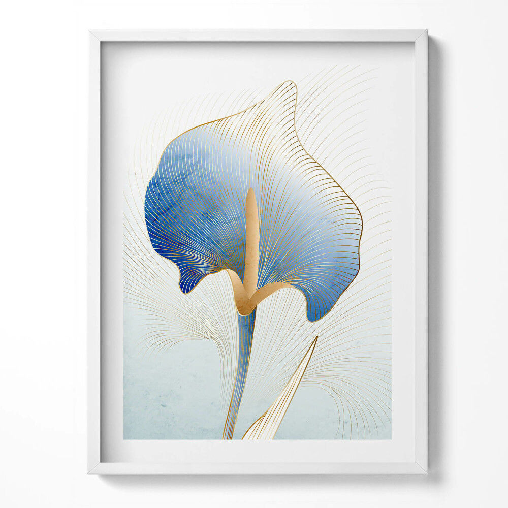 Tablou living cu rama Ilustrație cu flori aurii