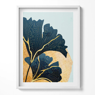 Tablou rama Ilustrație cu frunze de ginkgo cu soare auriu