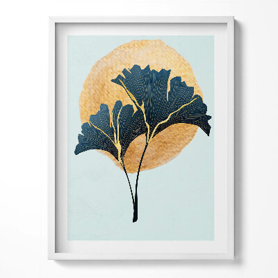 Tablou living cu rama Ilustrație cu frunze de ginkgo cu soare auriu