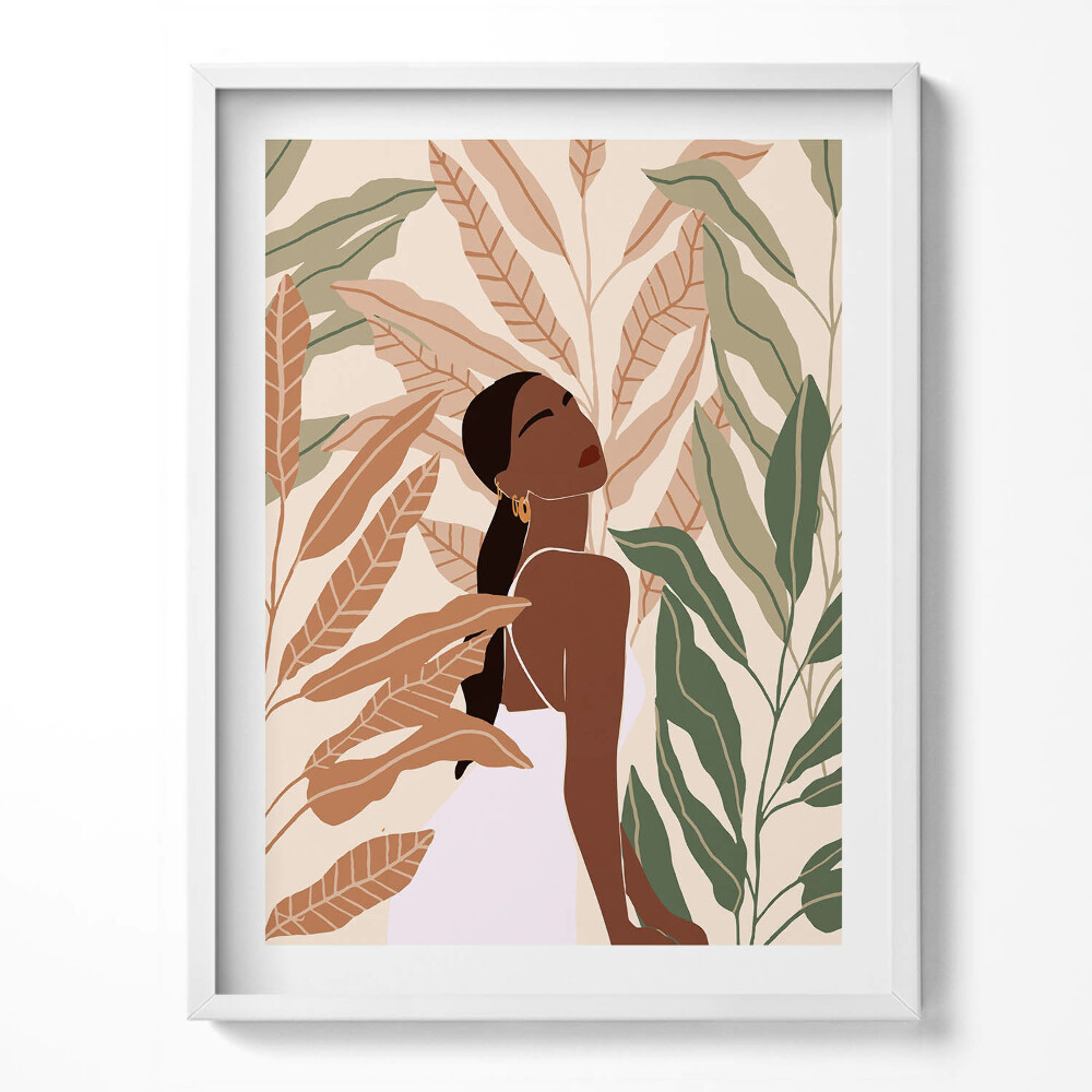 Tablou rama Ilustrație a unei femei printre frunze în stil boho