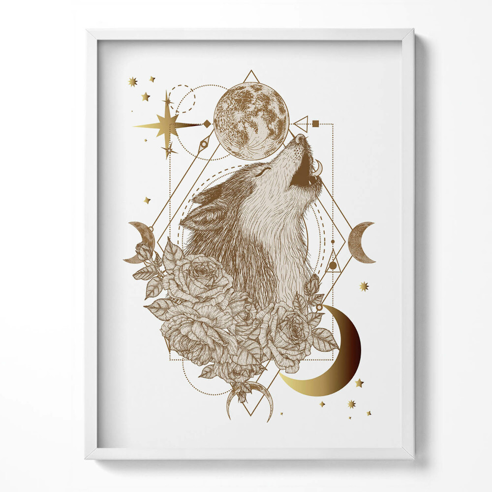 Tablou rama Compoziție magică de lup cosmos și flori