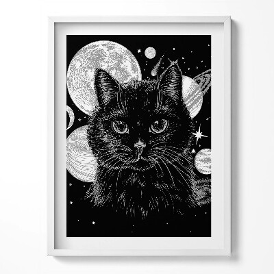Tablou living cu rama Pisica Neagră Magică și Spațiul