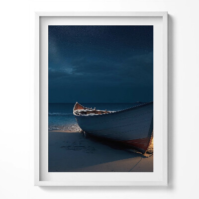 Tablou rama O barcă pe plajă noaptea