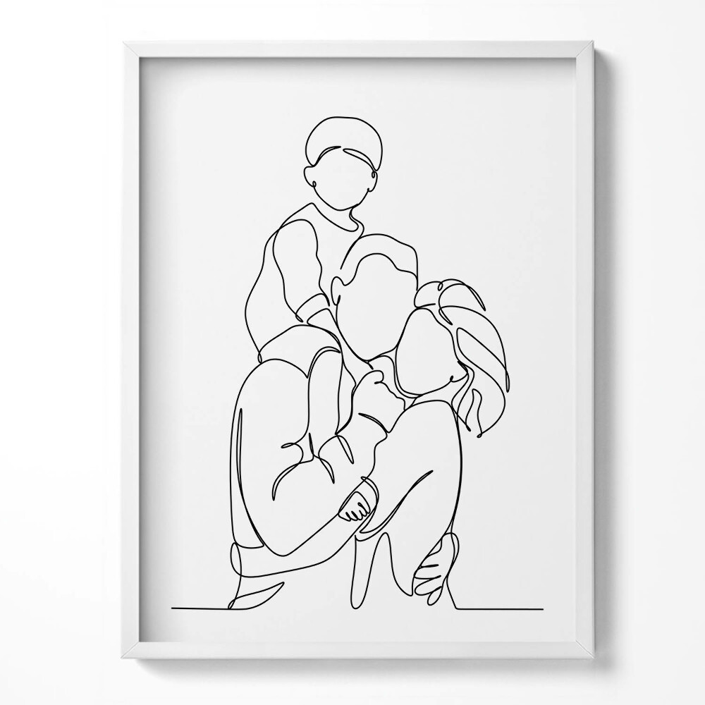 Tablou rama Artă liniară a unei familii fericite cu un copil