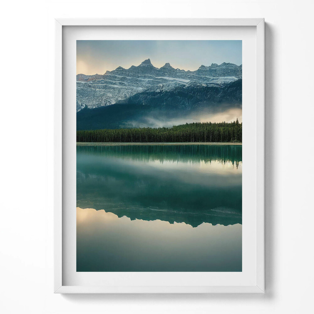 Tablou living cu rama Peisaj cu lac, pădure și munți