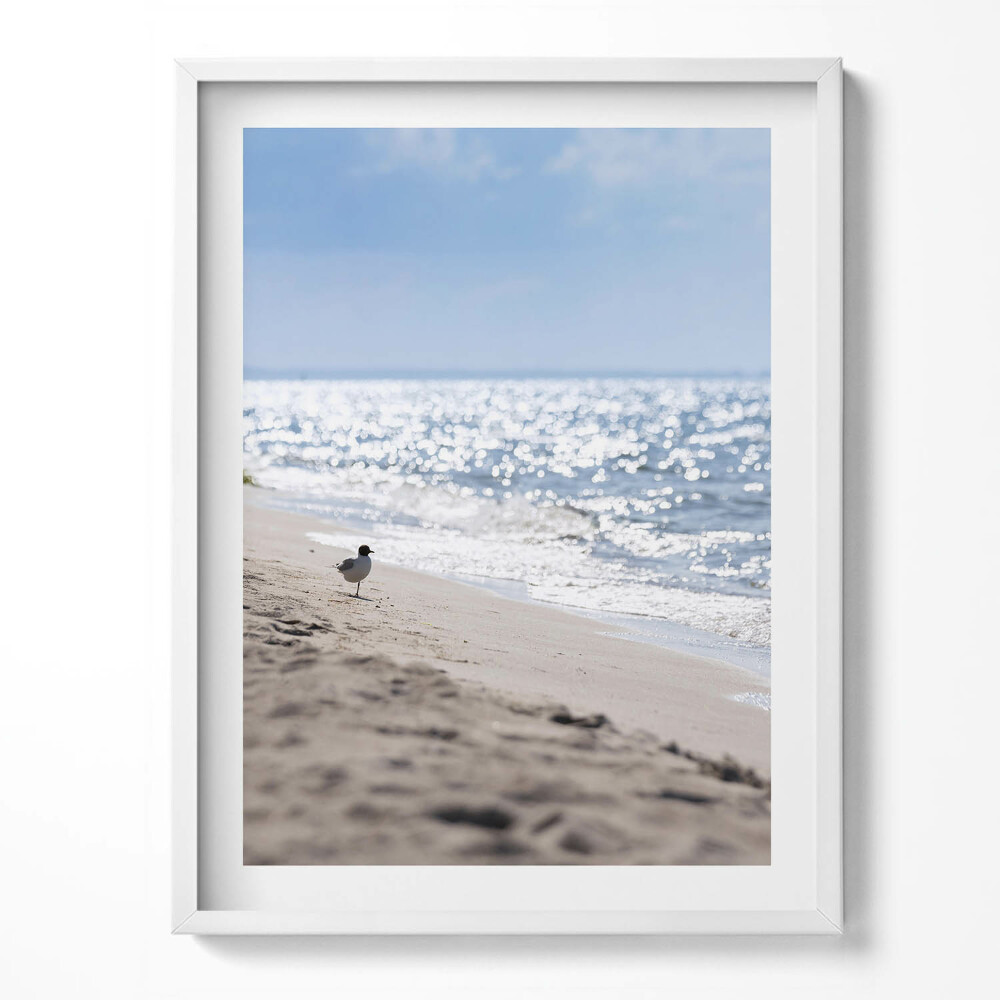 Tablou rama Valurile mării și o pasăre pe plajă